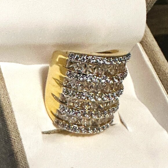 Palm Beach 6.26 TCW Baguette and Round Cut Faux Diamond Gold Plated sz 7 - Picture 4 of 4